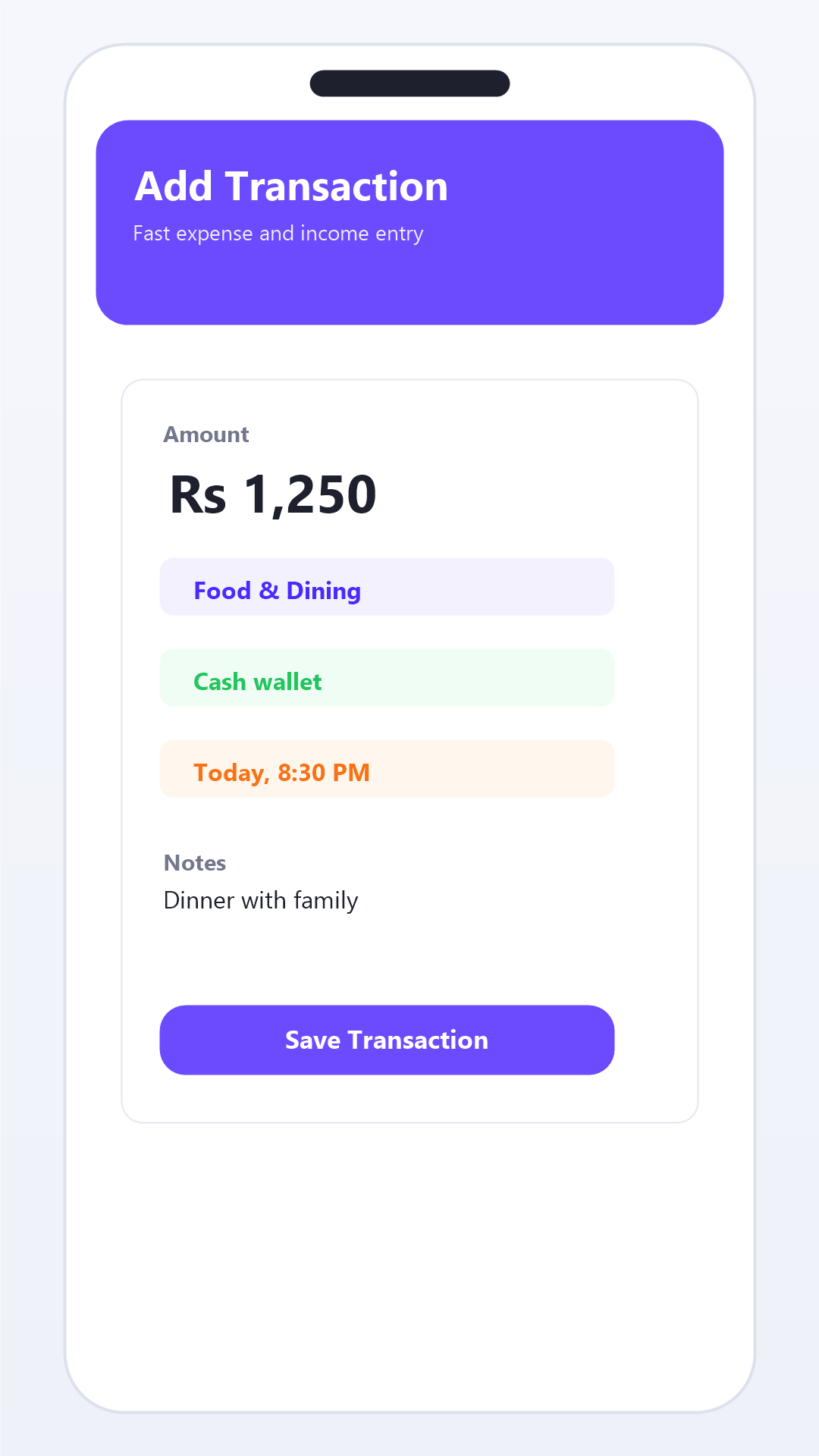 Add transaction screen in Expense Khata