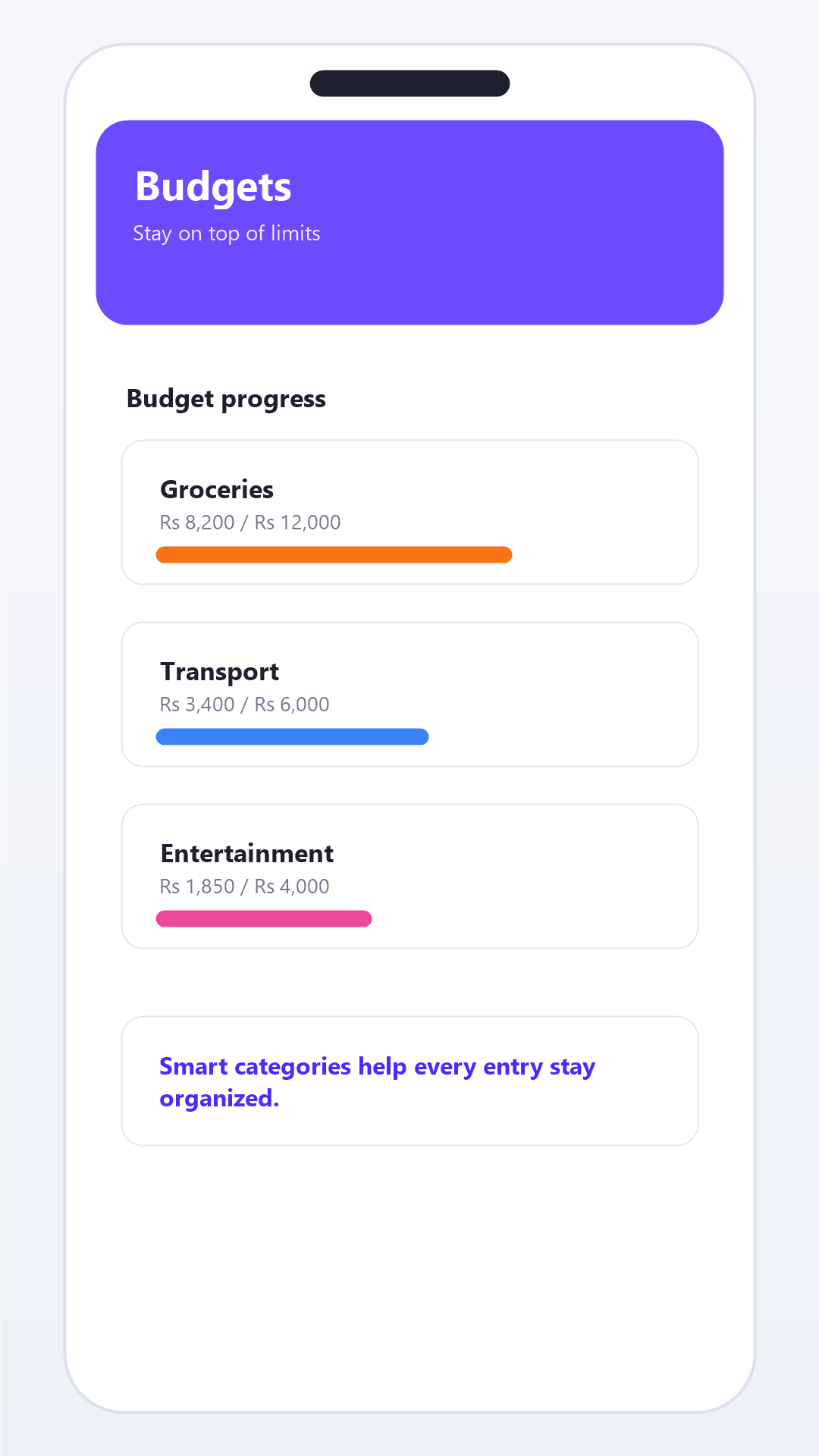 Budget tracking screen in Expense Khata