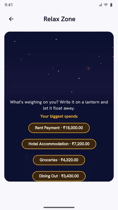 Expense Khata Relax Zone: write a worry, such as a big bill, on a sky lantern and let it float away